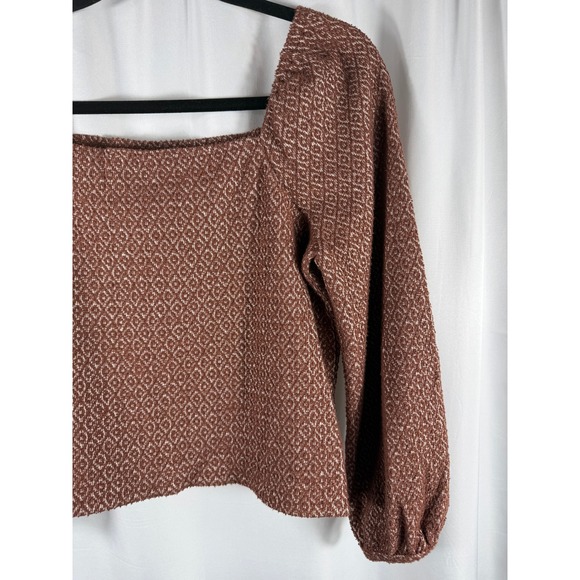 Madewell Women's Brown Textured Square Neck Long Sleeve Cropped Top‎ Size S - Picture 4 of 6